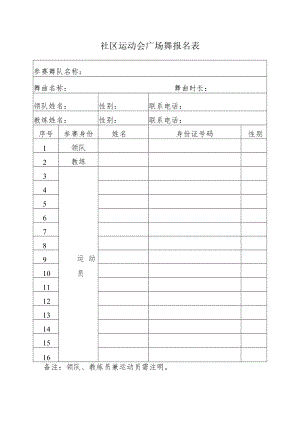 社区运动会广场舞报名表.docx