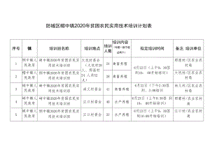 防城区峒中镇2020年贫困农民实用技术培训计划表.docx
