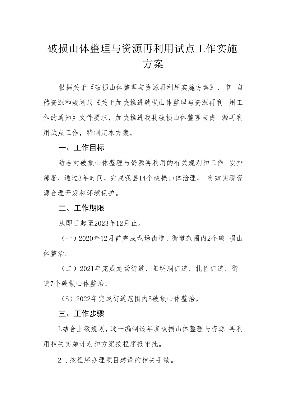破损山体整理与资源再利用试点工作实施方案.docx_第1页
