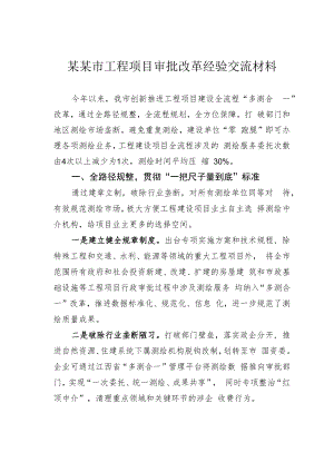 某某市工程项目审批改革经验交流材料.docx