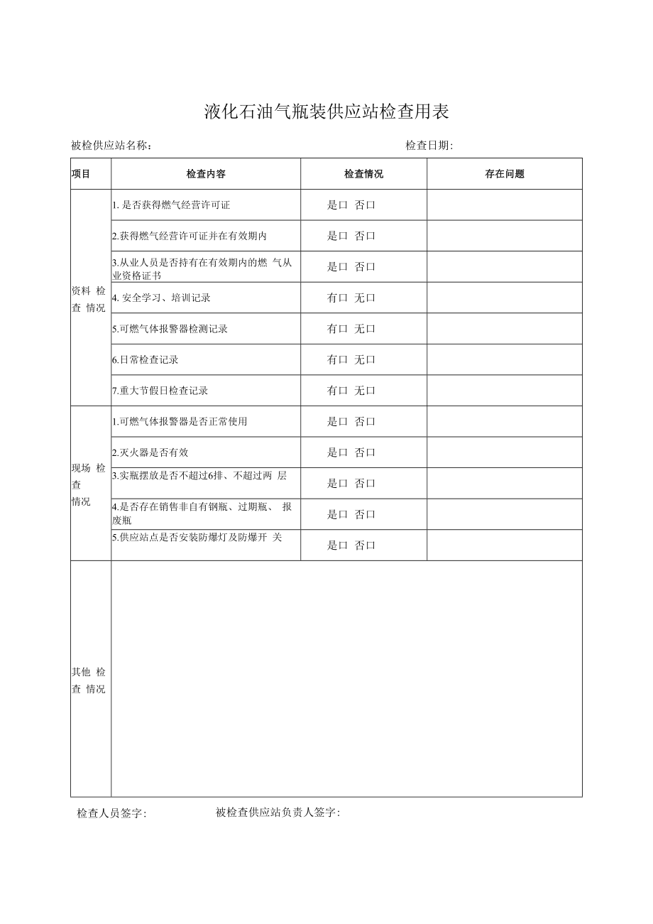 液化石油气瓶装供应站检查用表.docx_第1页