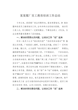 某某煤厂员工教育培训工作总结.docx