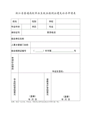 浙江省普通高校毕业生就业报到证遗失补办申请表.docx