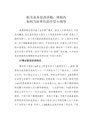 机关业务培训讲稿：体制内如何当好单位的中层小领导.docx
