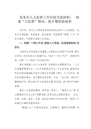 某某市人大监督工作经验交流材料：构建“大监督”格局提升履职新成效.docx