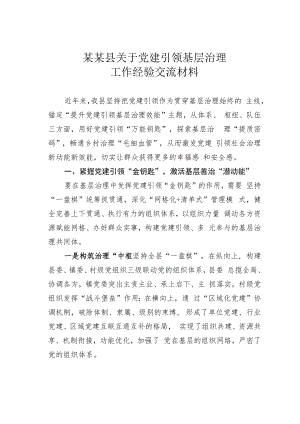 某某县关于党建引领基层治理工作经验交流材料.docx