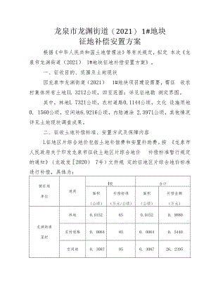 龙泉市龙渊街道20211#地块征地补偿安置方案.docx