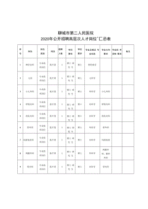 聊城市第二人民医院2020年公开招聘高层次人才岗位汇总表.docx