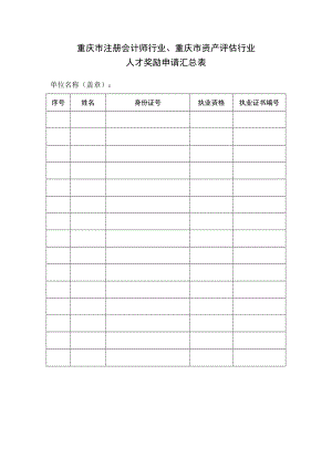 重庆市注册会计师行业、重庆市资产评估行业人才奖励申请汇总表.docx