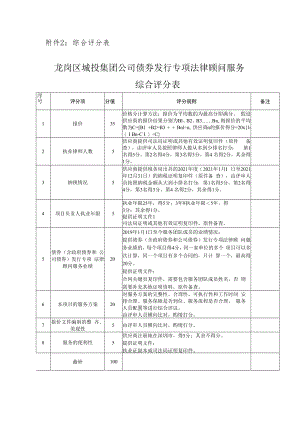 综合评分表龙岗区城投集团公司债券发行专项法律顾问服务综合评分表.docx