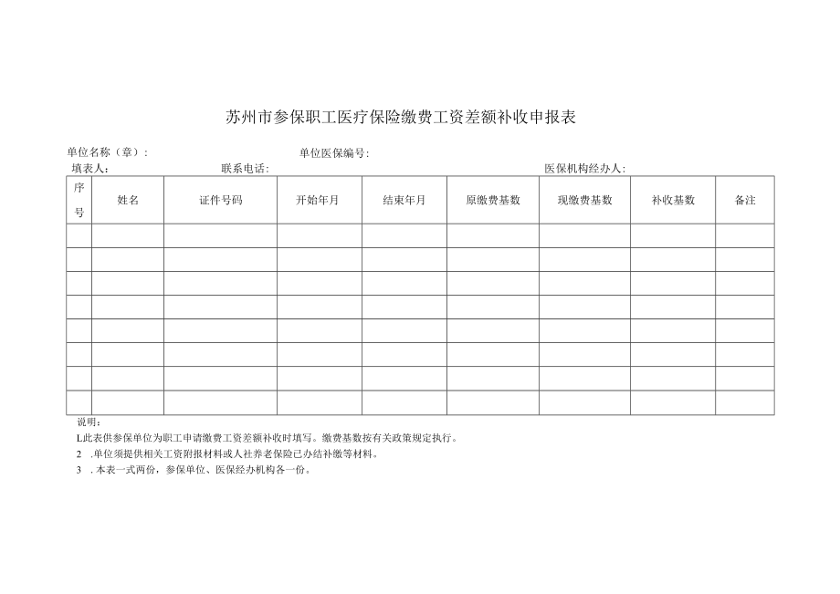 苏州市参保职工医疗保险缴费工资差额补收申报表（2022年11月发布）.docx_第1页