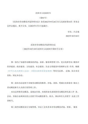 沈阳市劳动模范评选管理办法.docx