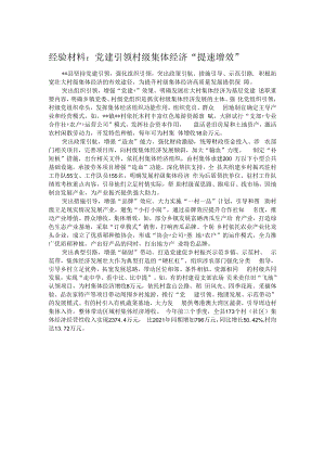 经验材料：党建引领村级集体经济“提速增效”.docx