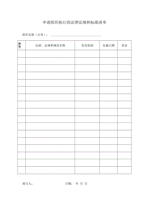 申请组织执行的法律、法规和规范清单.docx