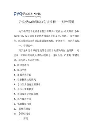 沪滨爱尔眼科医院急诊流程--------绿色通道.docx