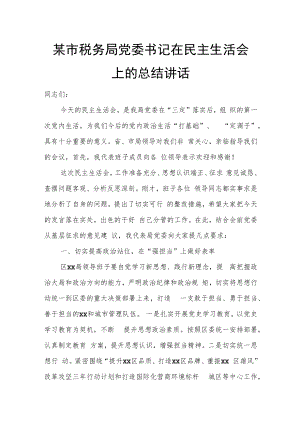 某市税务局党委书记在民主生活会上的总结讲话.docx