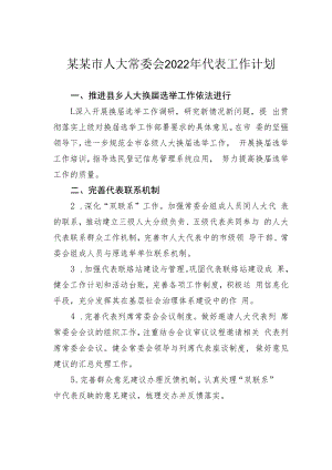 某某市人大常委会代表工作2022年计划.docx