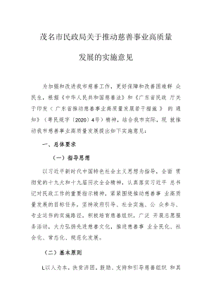 茂名市民政局关于推动慈善事业高质量发展的实施意见.docx