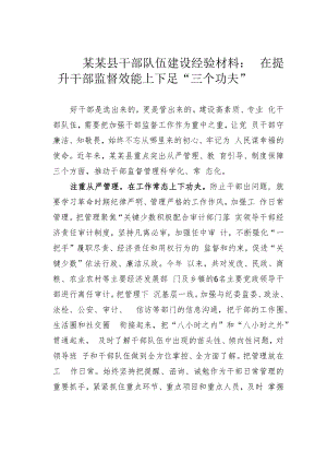 某某县干部队伍建设经验材料：在提升干部监督效能上下足“三个功夫”.docx
