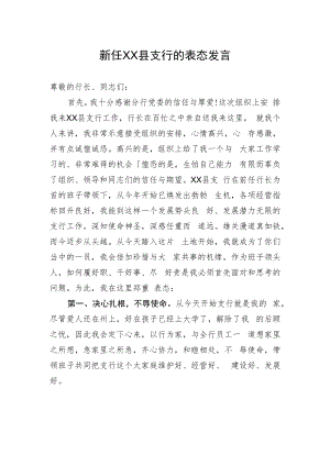 新任XX县支行的表态发言.docx
