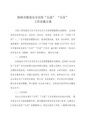 海林市推进安全宣传“五进”“五宣”工作实施方案.docx