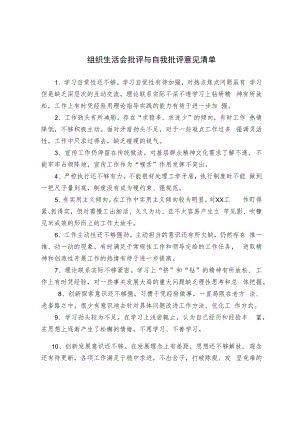 组织生活会批评与自我批评意见清单.docx