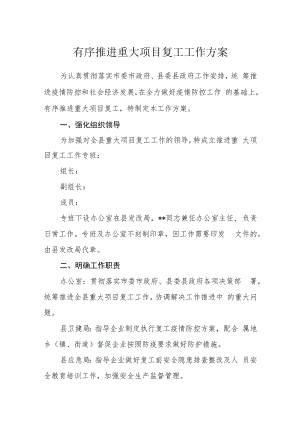 有序推进重大项目复工工作方案.docx