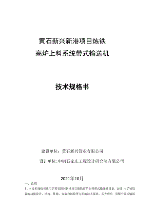黄石新兴新港项目炼铁高炉上料系统带式输送机技术规格书.docx