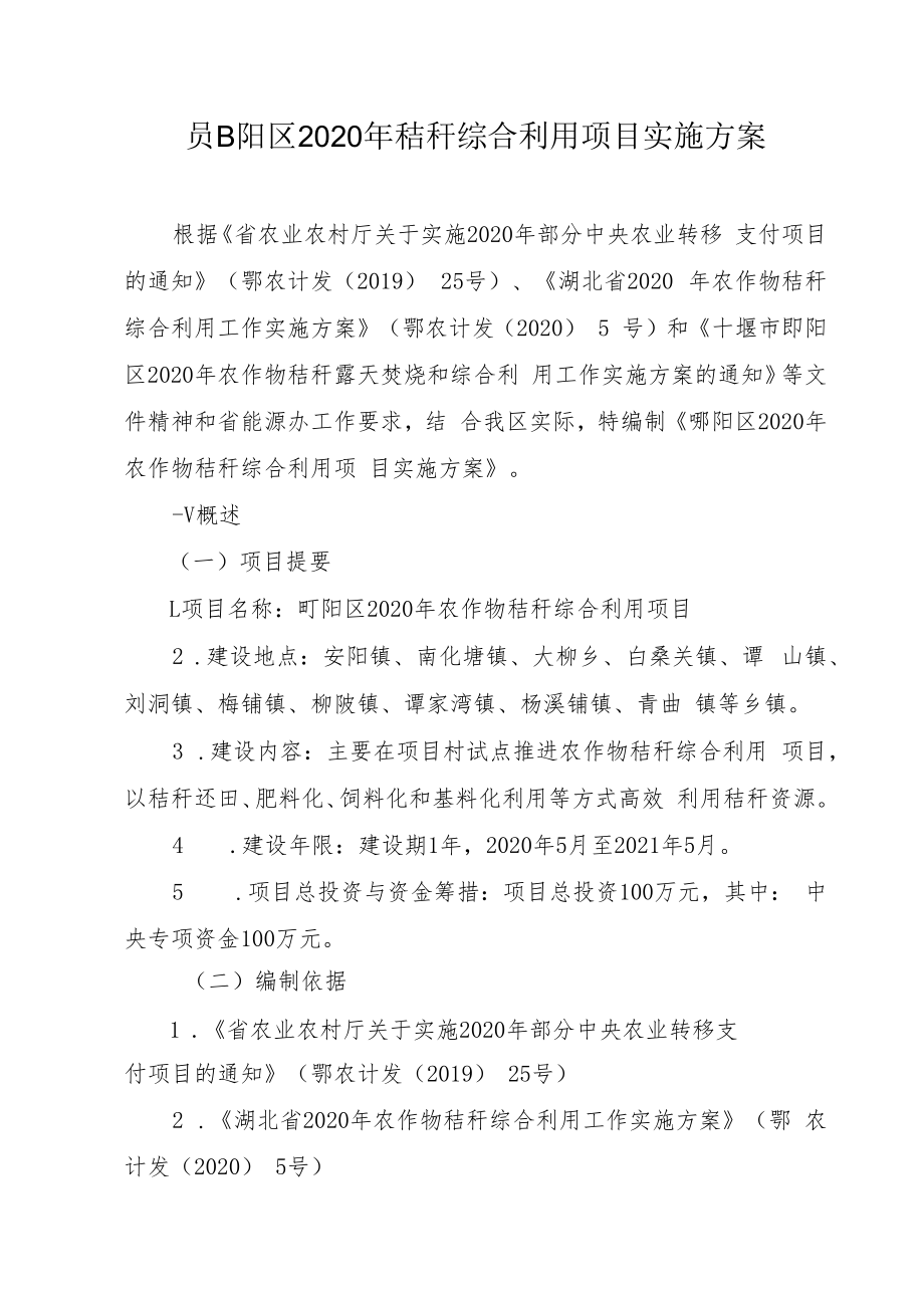 郧阳区2020年秸秆综合利用项目实施方案.docx_第1页