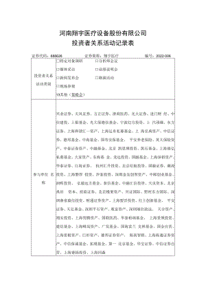 河南翔宇医疗设备股份有限公司投资者关系活动记录表.docx
