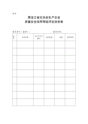 黑龙江省化妆品生产企业质量安全信用等级评定信息表.docx