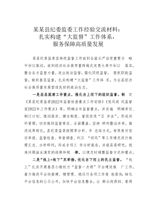 某某县纪委监委工作经验交流材料：扎实构建“大监督”工作体系服务保障高质量发展.docx