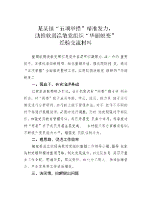 某某镇“五项举措”精准发力助推软弱涣散党组织“华丽蜕变”经验交流材料.docx