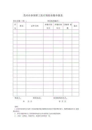 苏州市参保职工医疗保险补缴申报表（2022年11月发布）.docx