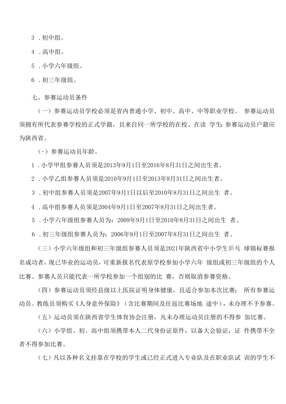 陕西省教育厅办公室关于举办2022年陕西省中小学生乒乓球锦标赛的通知.docx_第3页