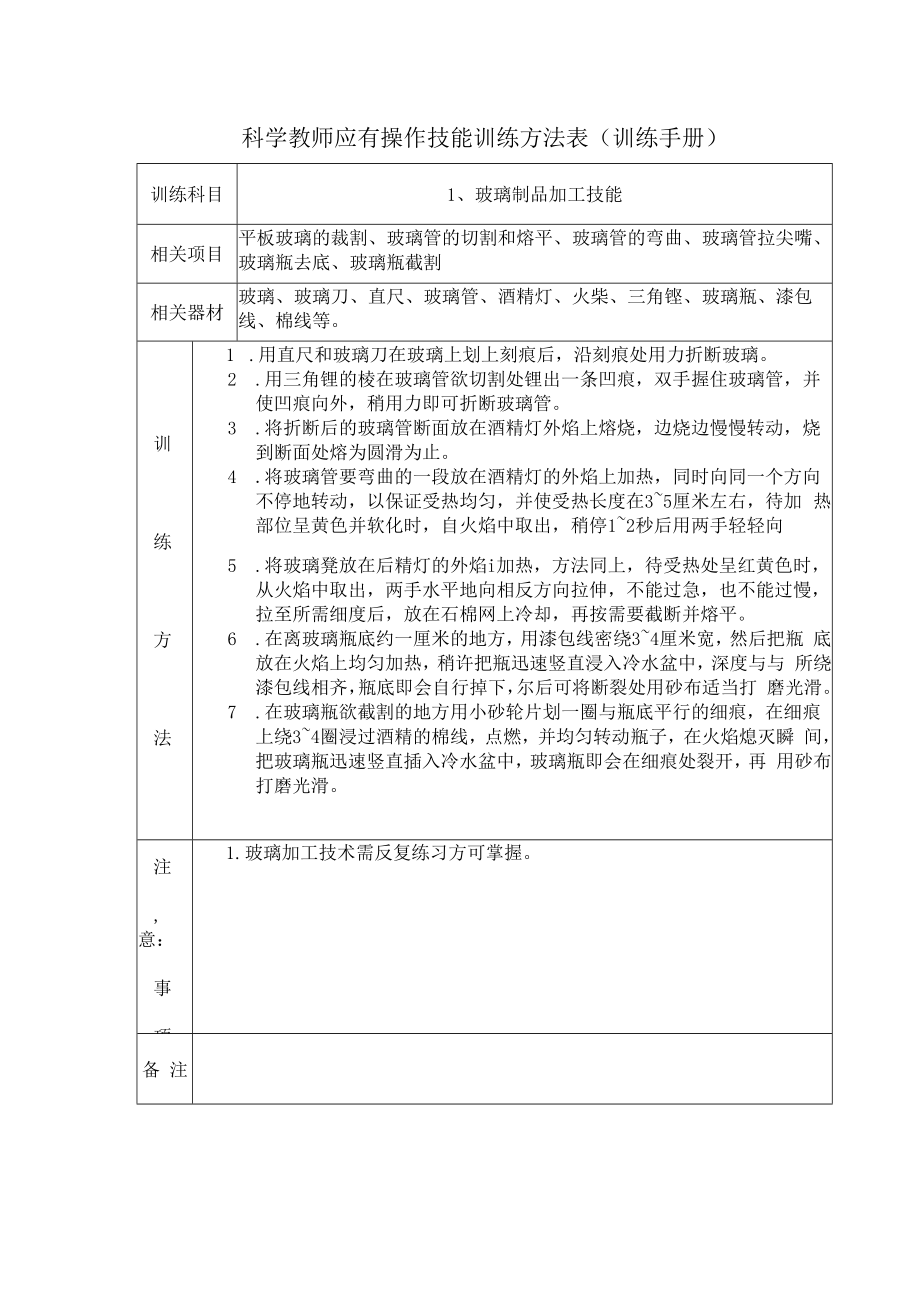 科学教师应有操作技能训练方法表（训练手册）.docx_第1页