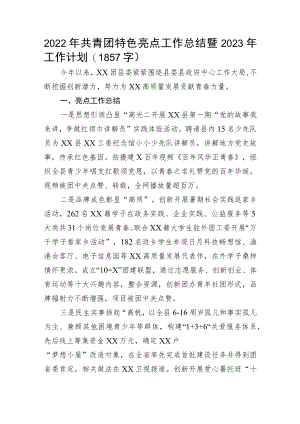 2022年共青团特色亮点工作总结暨2023年工作计划.docx