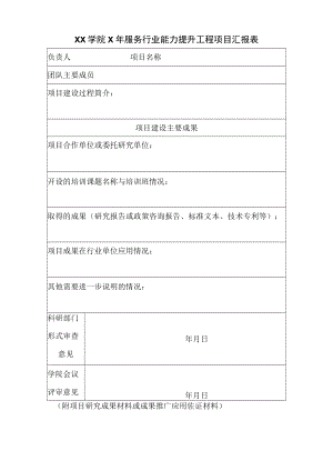 XX学院X年服务行业能力提升工程项目汇报表.docx
