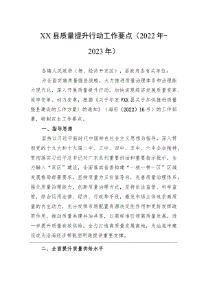 XX县质量提升行动工作要点（2022年－2023年）.docx