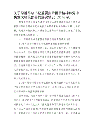 关于重要指示批示精神和党中央重大决策部署的落实情况.docx