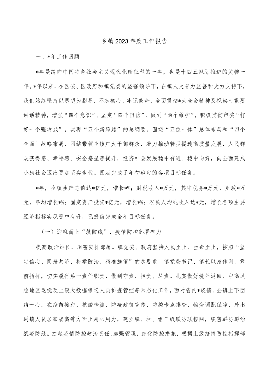 乡镇2023年度工作报告.docx_第1页