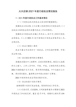 大兴庄镇2021年度行政执法情况报告.docx