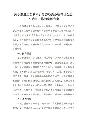 关于推进工会联系引导劳动关系领域社会组织试点工作的实施方案.docx