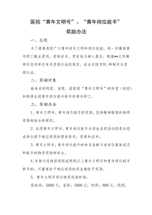 医院“青年文明号”、“青年岗位能手”奖励办法.docx