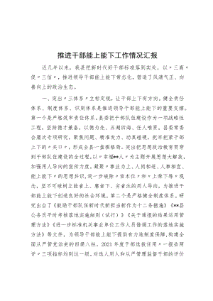 推进干部能上能下工作情况汇报.docx