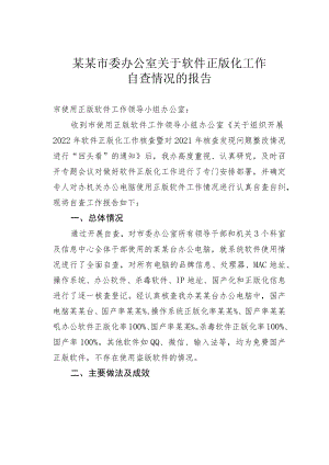 某某市委办公室关于软件正版化工作自查情况的报告.docx