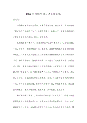 2022年组织生活会动员发言稿.docx