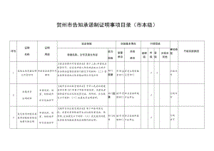 贺州市告知承诺制证明事项目录市本级.docx