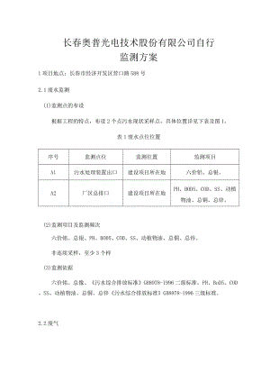 长春奥普光电技术股份有限公司自行监测方案.docx
