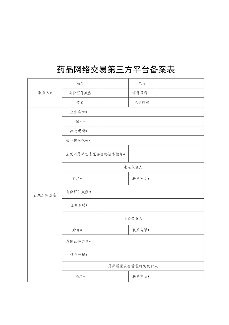 药品网络交易第三方平台备案表、材料清单、备案信息、网络销售企业报告信息表.docx_第1页